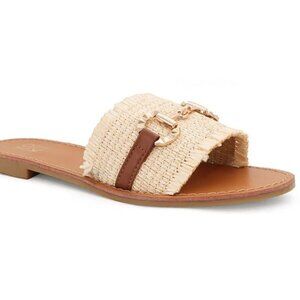 Yoki KARMEN-20 Raffia Woven Flat Buckle Women's Slide Sandals, Size: 8.5, Beige